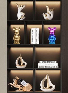 新中式白金色陶瓷锦鲤帆船摆件