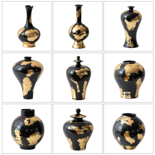 新中式黑金陶瓷花瓶将军罐摆件