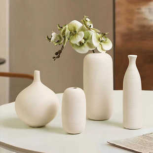 侘寂风日式 陶瓷花瓶中古艺术陶罐花器餐桌仿真花蝴蝶兰高级感摆件