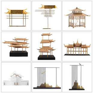 中国古代凉亭仿古建筑园林模型摆件酒店客厅玄关电视柜书房装饰品
