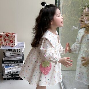 女童2026年春款新款圆点包包连衣裙韩版公主裙童装可爱风过膝裙子