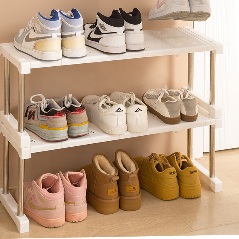 鞋架家用口鞋柜衣帽不锈钢管可伸缩收纳省空间入户门口多层置物架