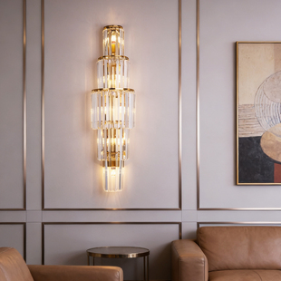 别墅客厅背景墙水晶壁灯豪华楼梯灯具酒店大堂宴会厅高端轻奢壁灯