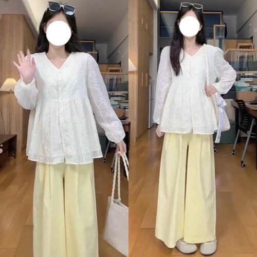 时尚孕妇镂空花托腹阔腿套装