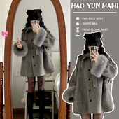 2024新款 时尚 孕妇装 秋冬设计感外穿百搭洋气赫本风双面毛呢女外套