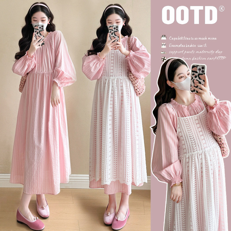 孕妇装2025新款套装设计感宽松纯色外穿罩衫连衣裙女春秋款两件套