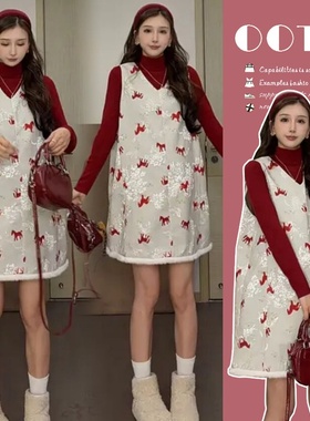 孕妇春秋套装新款时尚大码针织打底衫搭配设计感背心裙206年韩版