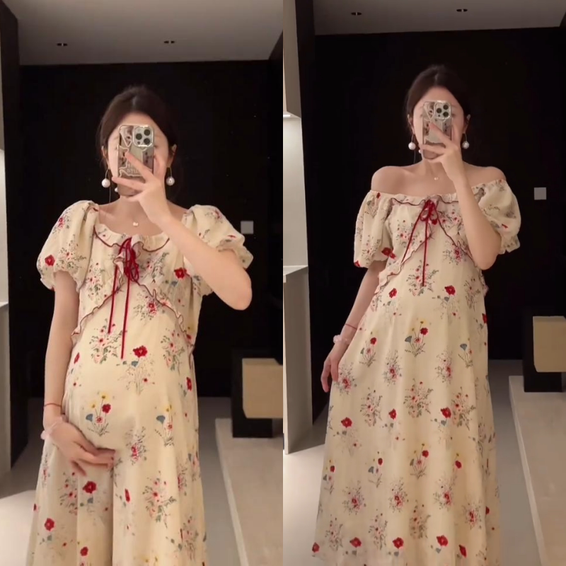 设计感孕妇装夏装新款短袖2025裙子外穿两穿时尚洋气中长款连衣裙