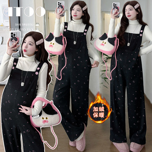 打底上衣搭配加绒加厚可爱背带裤 2025孕妇装 长袖 套装 两件套 秋冬款
