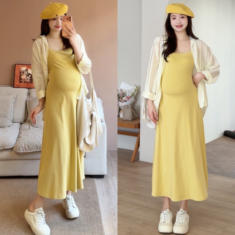 夏季防晒衬衫孕妇吊带裙两件套