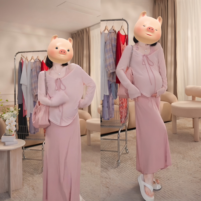 韓版夏季長袖+裙子套裝純色