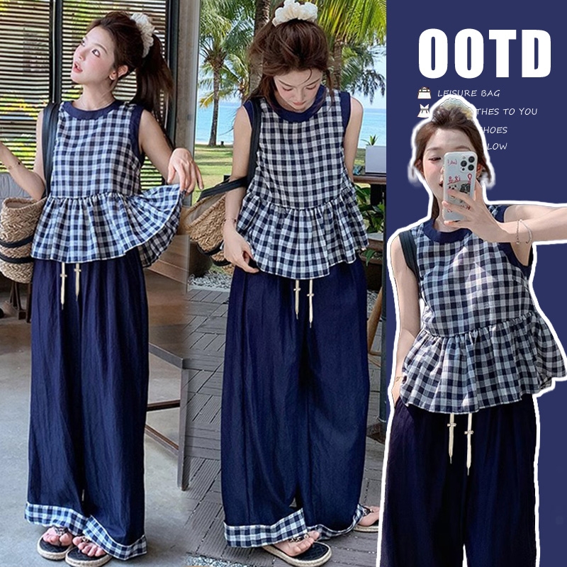 休閑夏季無袖+褲子孕婦套裝