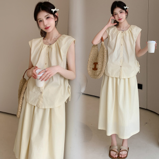 孕妇两件套夏季新款时尚无袖大码上衣搭配半身裙2026年休闲百搭女