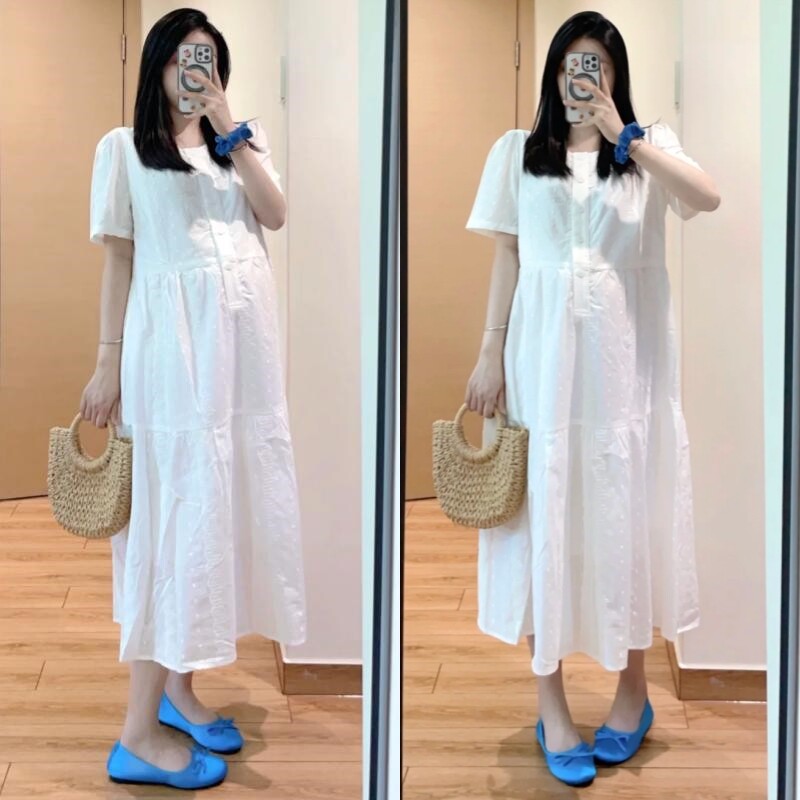 孕妇小清新短袖中长款连衣裙