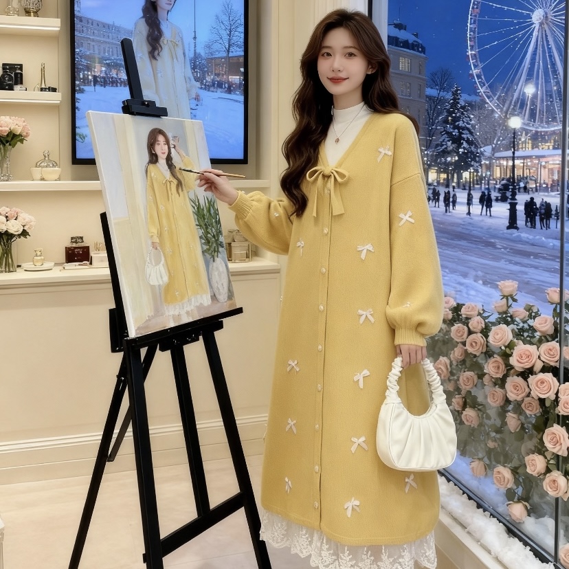 孕妇加厚外套+针织连衣裙两件套