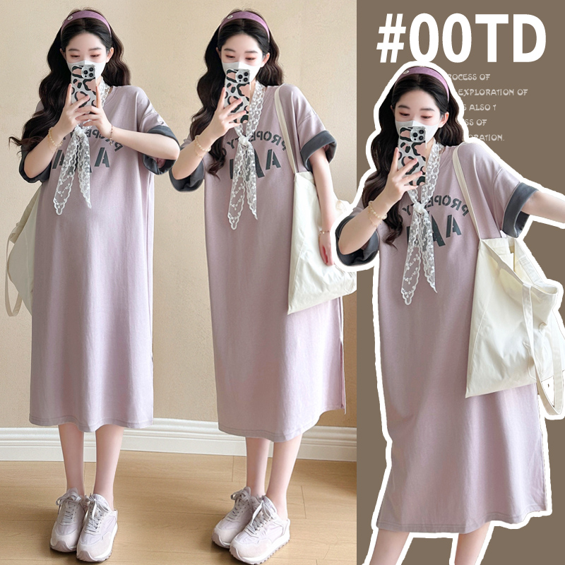 圓領2025春短袖孕婦連衣裙