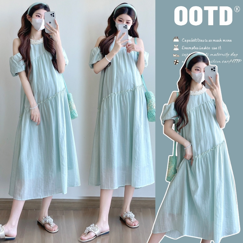 新款设计感纯色连衣裙宽松短袖孕妇夏装中长款时尚感2025女