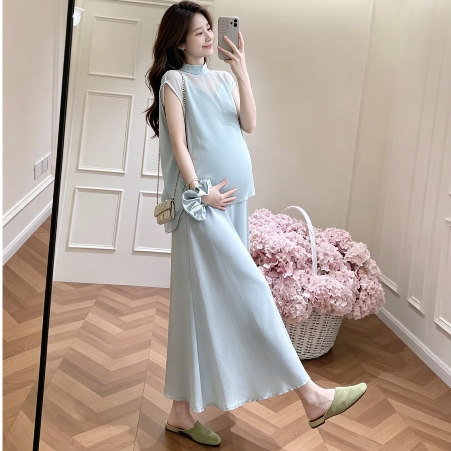 夏季孕妇两件套吊带裙显瘦韩版
