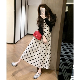 孕妇套装夏季新款时尚简约黑色开衫搭配波点吊带裙2026年韩版女