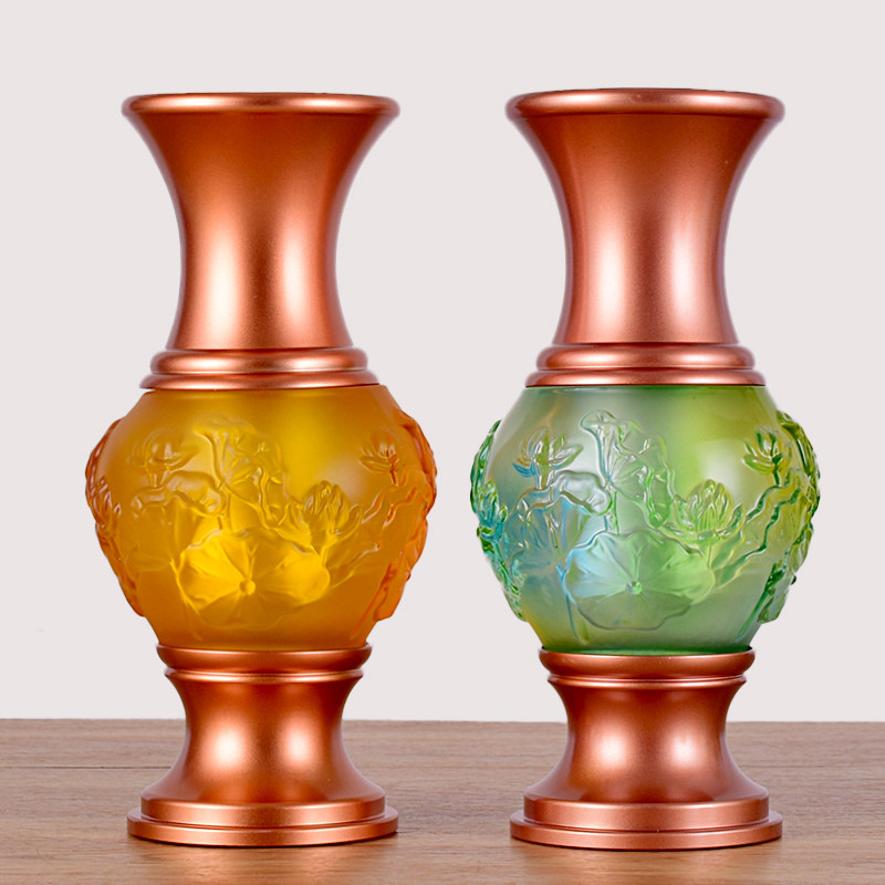 家用客厅玄关佛堂摆件装水插花供佛前观音仿琉璃莲花花瓶花盆花插图片