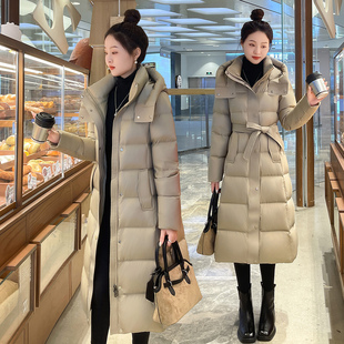 90白鸭绒羽绒服女长款2025冬季新款气质收腰加厚抗寒度过膝羽绒服