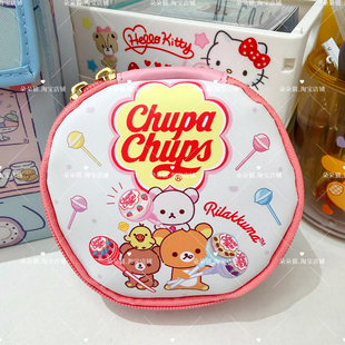 日系轻松熊珍珠宝圆形化妆包多功能整理收纳包便携小物包零钱包