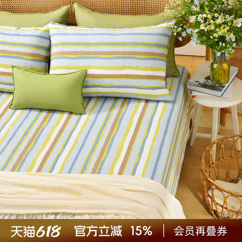 阳春小镇床单纯棉100全棉单件老粗布高级感防滑夏季双人枕罩定制