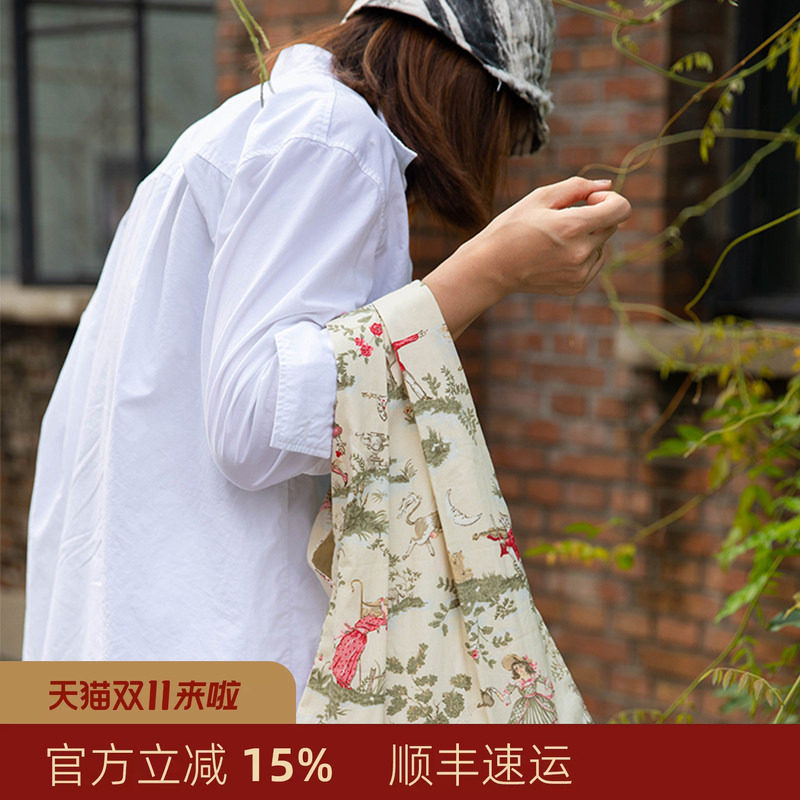 阳春小镇手提袋学生拎书袋购物袋环保袋大容量纯棉手提包高级轻奢