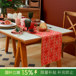 茶几柜餐桌盖巾玄关 阳春小镇红色喜庆桌旗餐垫纯棉长条桌布中式