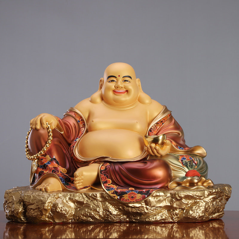熙曼蒂 彩绘弥勒佛像 供佛家用招财勒佛神像大肚笑佛摆件弥勒菩萨