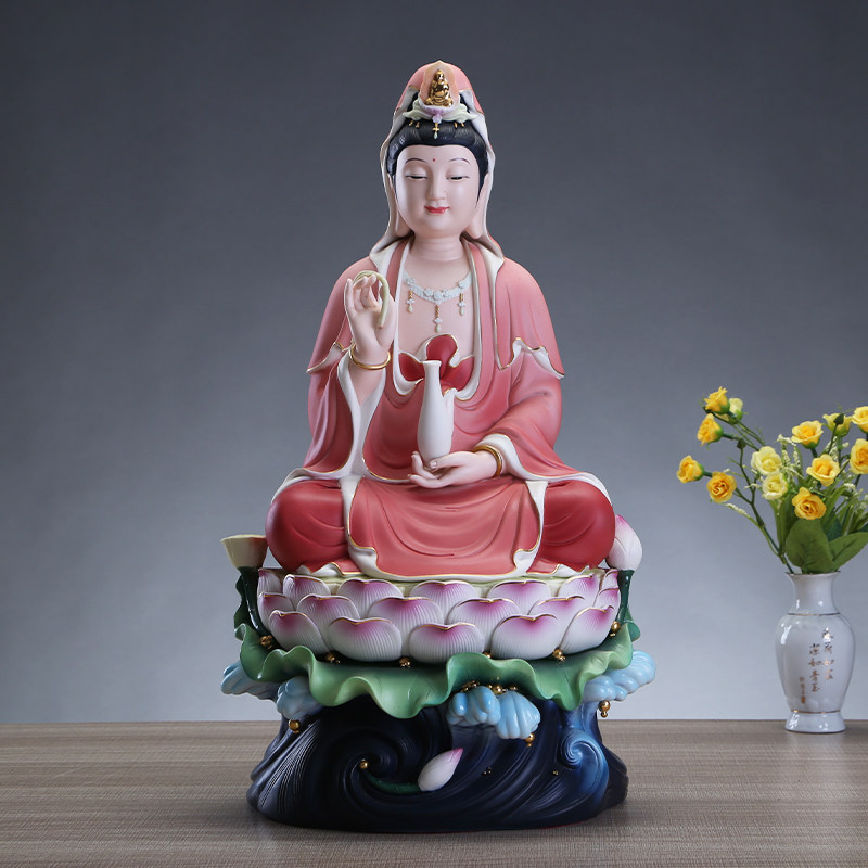 红衣净瓶观音佛像 家用供奉观音大士南海观音娘娘 观世音菩萨摆件
