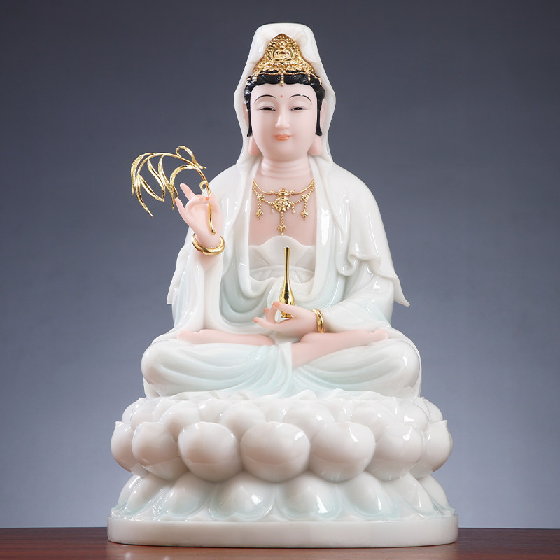 熙曼蒂石雕汉白玉坐莲观音菩萨佛像家用供奉南海大慈大悲观世音像