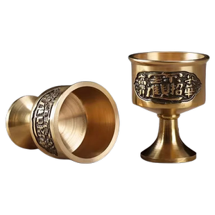 招财黄铜酒杯财神爷文武财神关公家用室内拜佛敬神茶杯供佛供奉