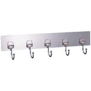 奇丽屋免打孔304不锈钢5连钩无痕贴片厨房浴室衣帽间大号联排挂钩