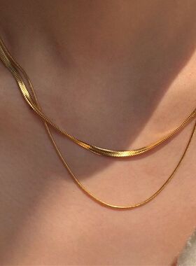 欧美双层叠带蛇骨链项链女轻奢