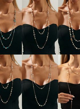 欧美跨境饰品ins风珍珠串珠长链