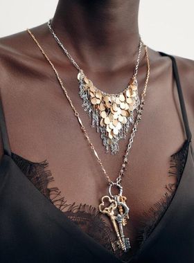 ZA同款欧美跨境钥匙流苏夸张多层