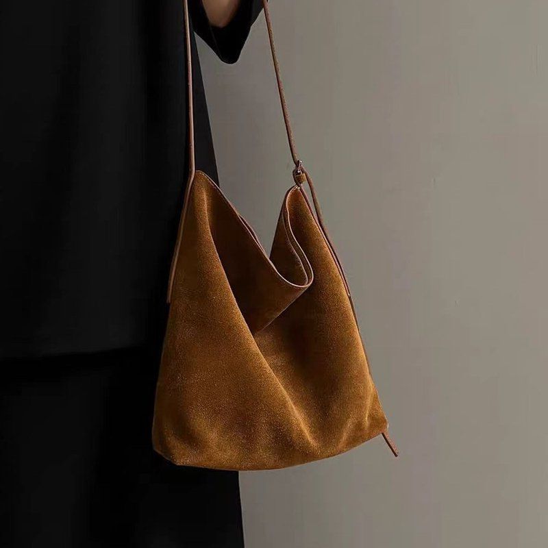 复古风头层磨砂软牛皮水桶包真皮