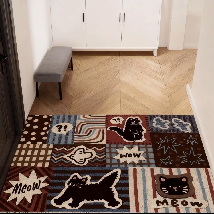 丝圈入户门垫美拉德复古地垫美式玄关脚垫刮泥防滑耐脏可裁剪地毯