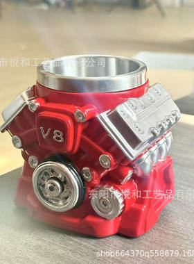 跨境新品V8引擎树脂带内胆马克杯简约个性机械引擎V6发动机杯子