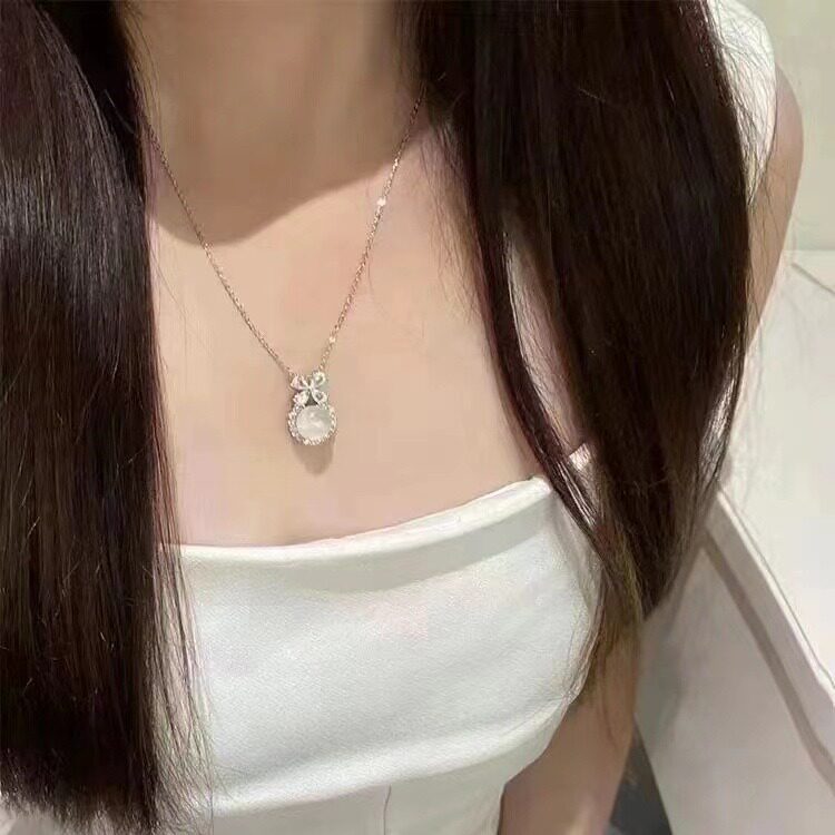 高冰马料镶嵌白玉髓圆形蛋面小吊坠白玛瑙玉石粉色绿色项链挂件