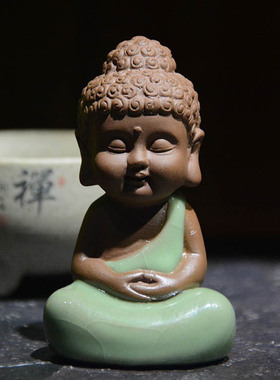哥窑小如来茶宠 茶具茶道零配 可开片茶养 车载家居小佛像摆件
