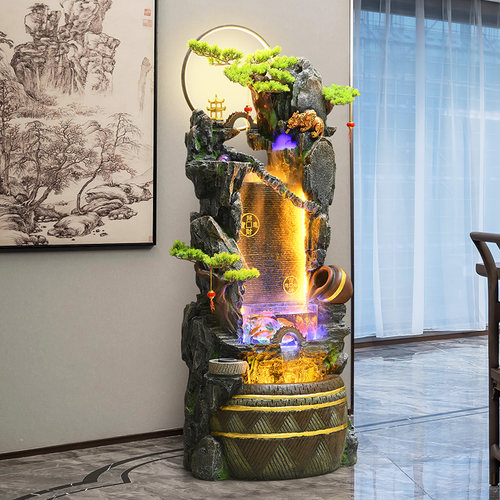 客厅假山流水鱼缸摆件循环水景办公室招财落地造景喷泉水幕墙装饰