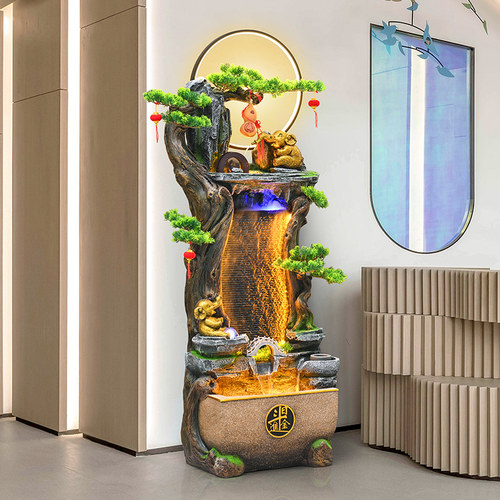 山水摆件循环水客厅落地屏风水幕墙招财风水轮假山流水景开 业装