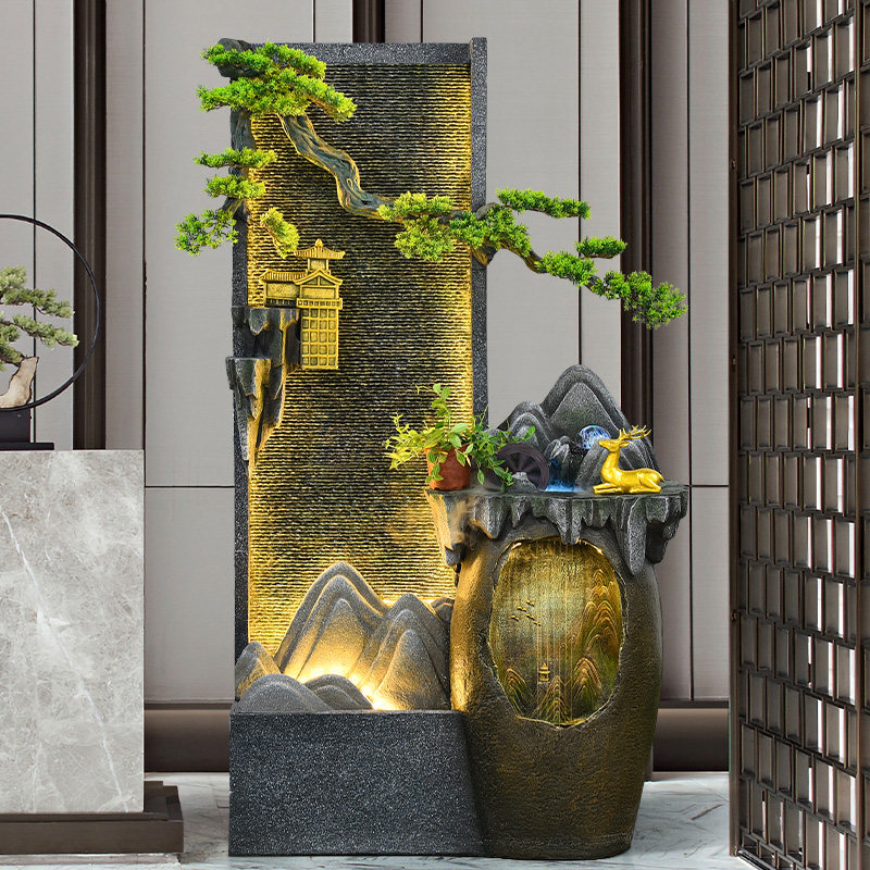 大型假山瀑布水幕墙流水落地摆件客厅水系造景办公室花园庭院装饰