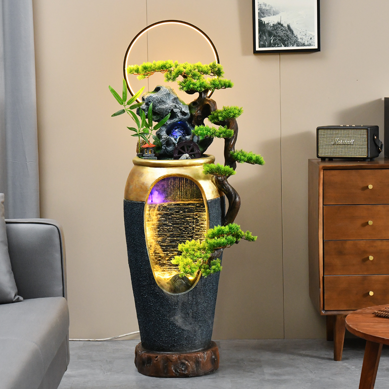 新中式落地流水摆件循环水