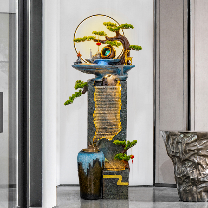 中式客厅水幕墙流水墙落地假山水景喷泉装饰财源滚滚摆件招财开店