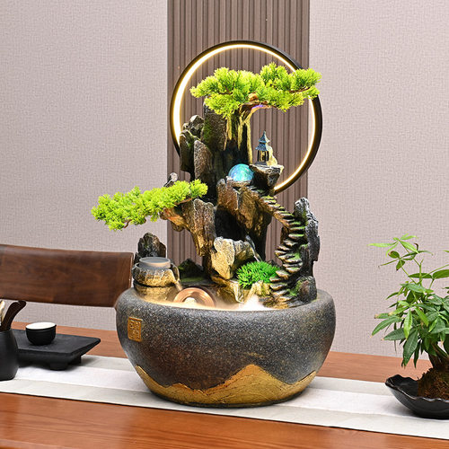 客厅桌面风水轮流水摆件鱼缸办公室前台招财假山循环水景开店乔迁