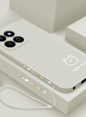 适用荣耀畅玩60plus手机壳新款honor畅玩60液态硅胶软壳60m镜头全包防摔保护套ALT-AN00男女情侣简约线条小熊