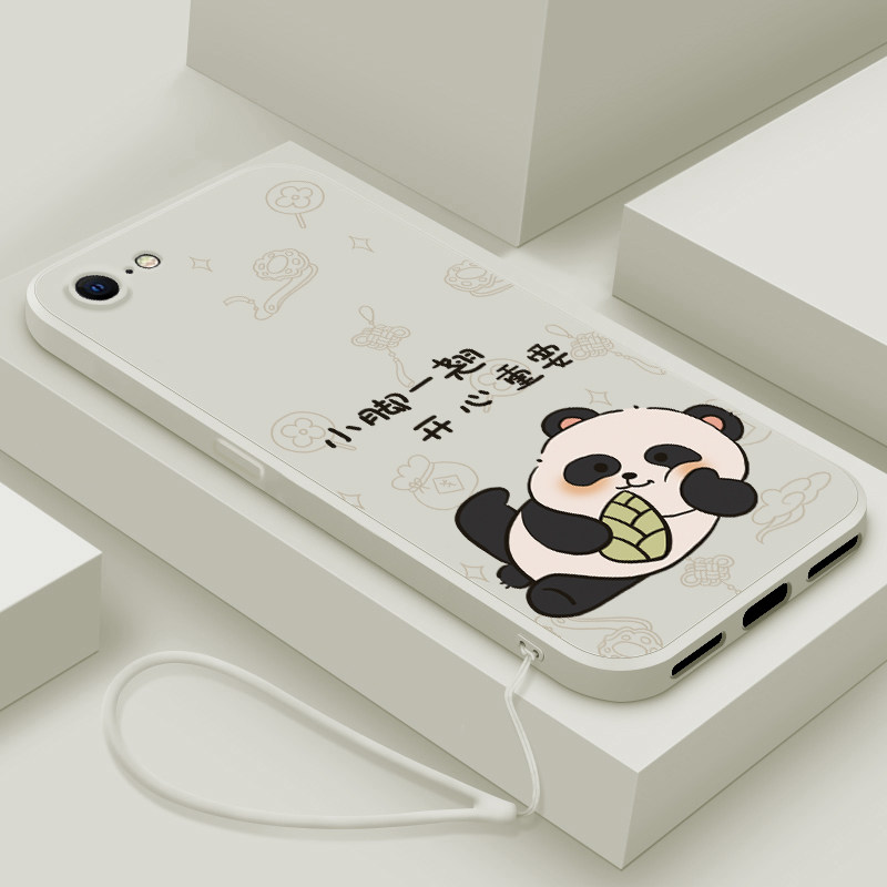 适用iPhone8手机壳新款苹果7plus液态硅胶保护套男女生iP6s镜头全包6plus防摔iphone5软壳5s卡通可爱翘脚熊猫